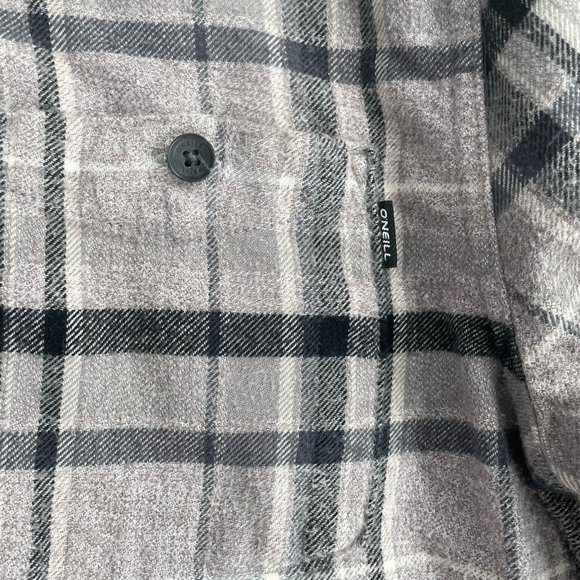 O'Neill Standard Fit Flannel Button Down Shirt Men's Size Large Gray Plaid - Picture 3 of 8